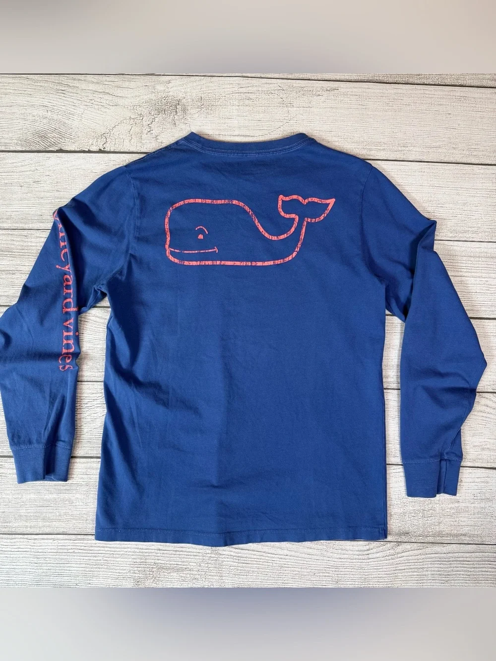 Vineyard Vines Navy Long Sleeve Pocket Tee with Pink Whale